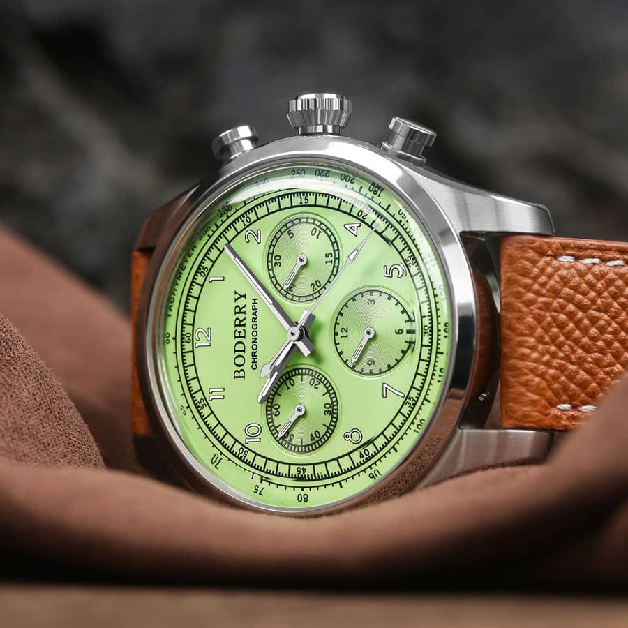 Boderry Watch Co. ASYMMETRY - Mechanical Chronograph with Domed Sapphire Crystal | Avocado