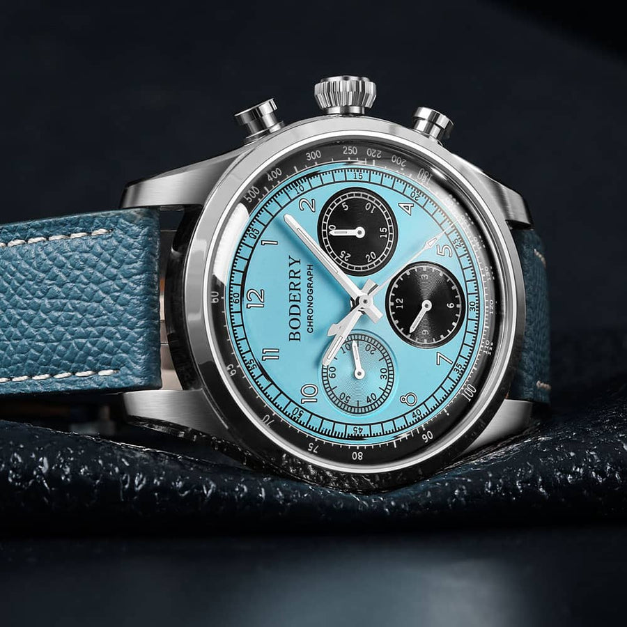 Boderry Watch Co. ASYMMETRY - Mechanical Chronograph with Domed Sapphire Crystal | Ice Blue