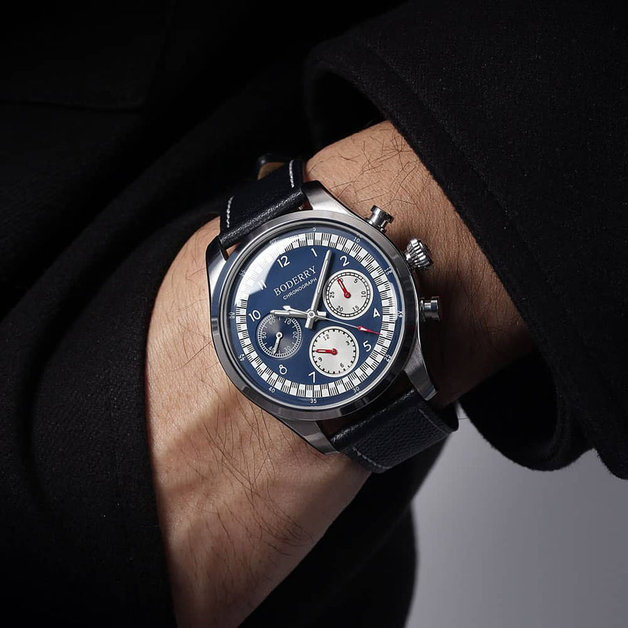 Boderry Watch Co. ASYMMETRY - Mechanical Chronograph with Domed Sapphire Crystal | Navy Blue