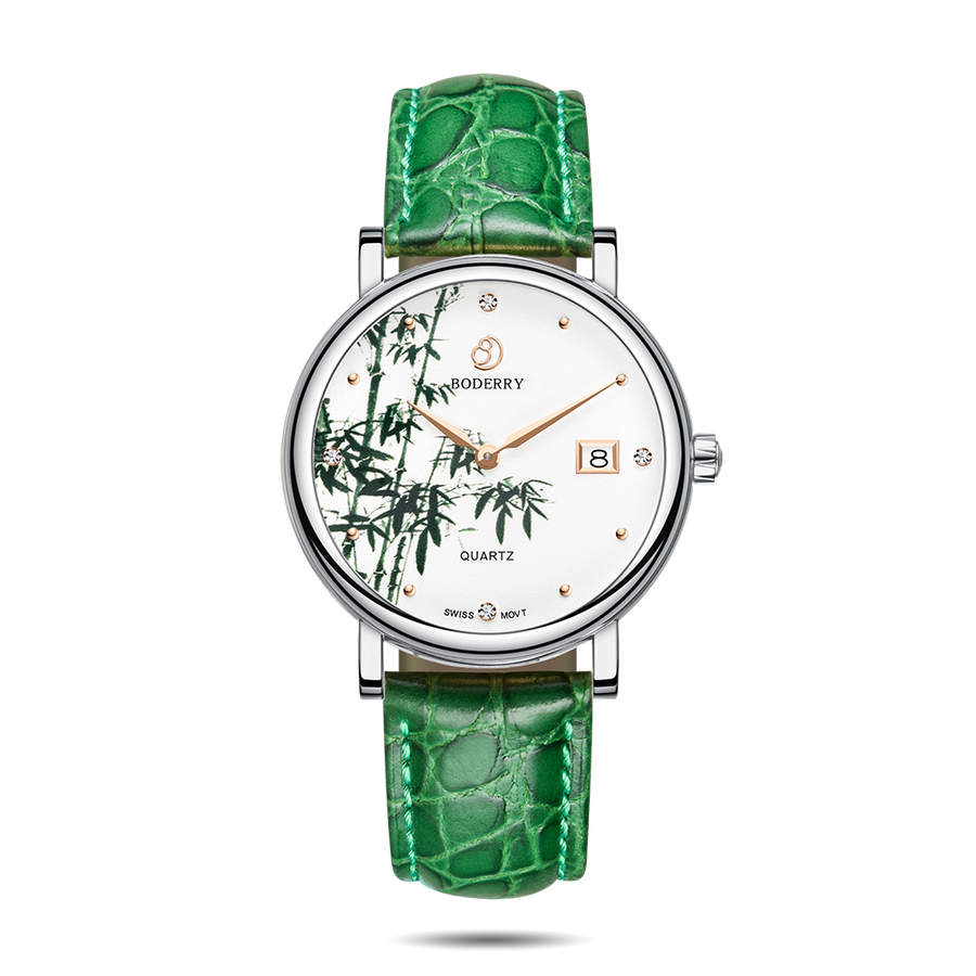 Boderry Watch Co. FLOWER - Swiss Quartz Movement Watch | Silver & Bamboo