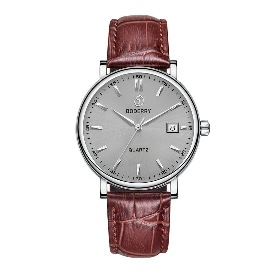 Boderry Watch Co. CLASSIC 40MM - Swiss Quartz Movement Watch | Silver & Grey Dial