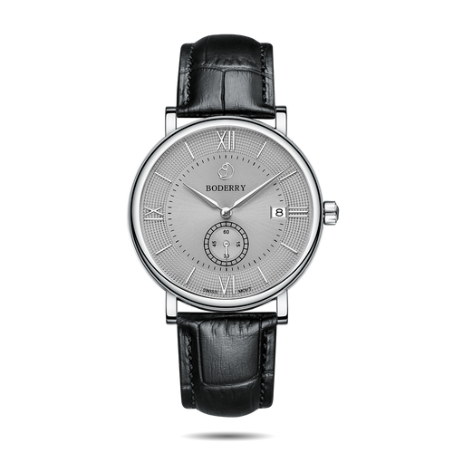 Boderry Watch Co. ELEGANT - Swiss Quartz Movement Watch | Silver & Grey Dial