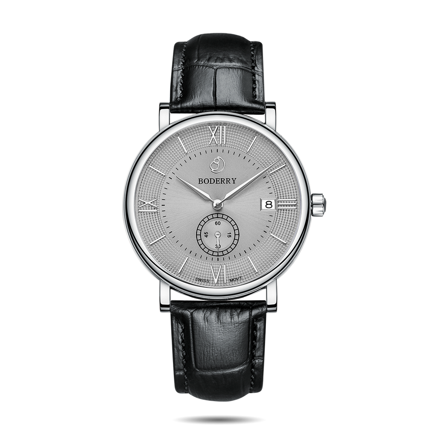 Boderry Watch Co. ELEGANT - Swiss Quartz Movement Watch | Silver & Grey Dial