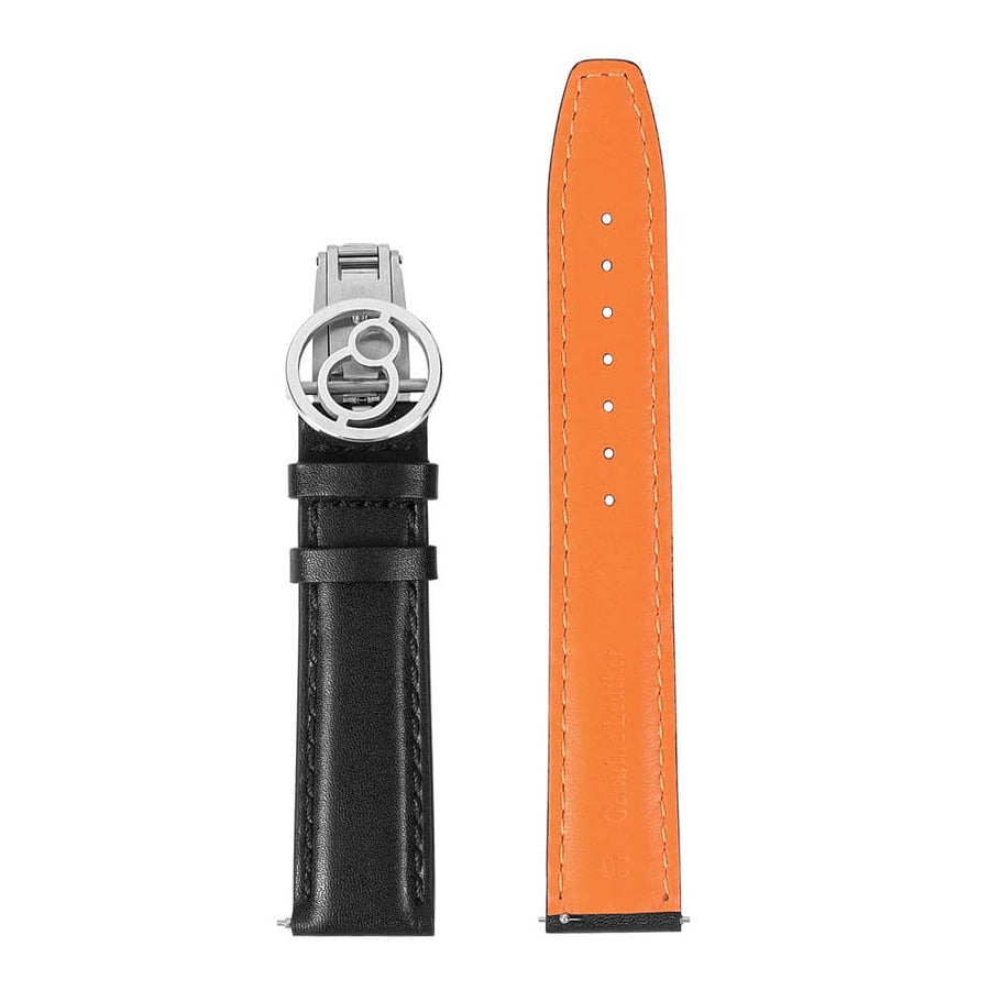 Boderry Watch Co. Black/Orange(Strap Back) Genuine Leather Strap with Spring Buckle | Suitable for all watches with 20mm lug width