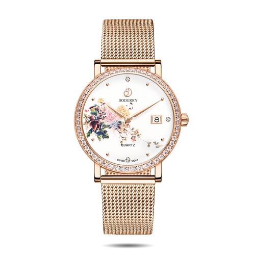 Boderry Watch Co. FLOWER - Swiss Quartz Movement Watch | Rose Gold & Chrysanth