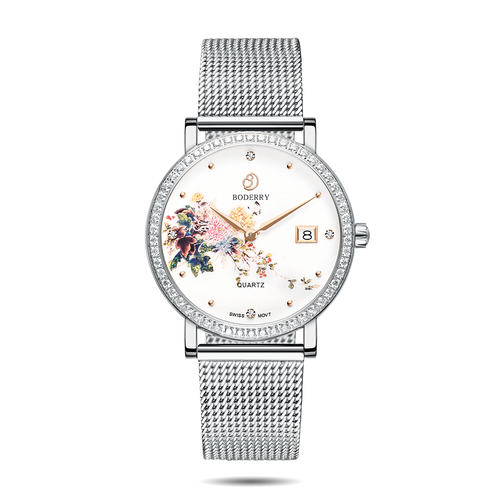 Boderry Watch Co. FLOWER - Swiss Quartz Movement Watch | Silver & Chrysanth