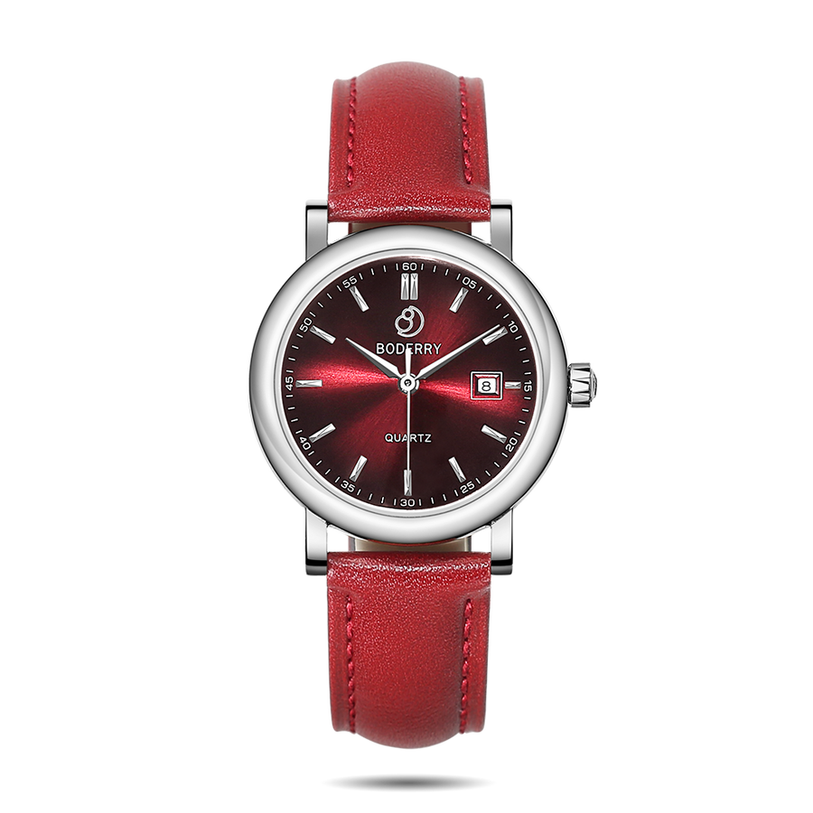 Boderry Watch Co. CLASSIC 32MM - Swiss Quartz Movement Watch | Silver & Claret