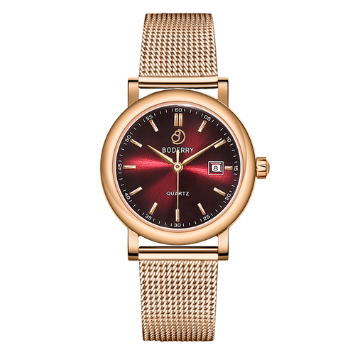 Boderry Watch Co. CLASSIC 32MM - Swiss Quartz Movement Watch | Rose Gold & Claret