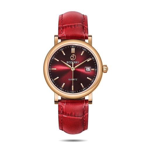 Boderry Watch Co. CLASSIC 36MM - Swiss Quartz Movement Watch | Rose Gold & Claret