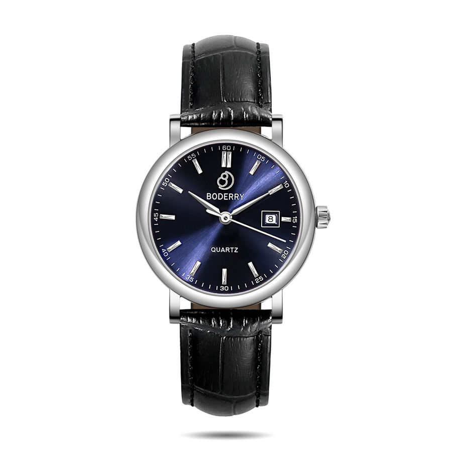 Boderry Watch Co. CLASSIC 36MM - Swiss Quartz Movement Watch | Silver & Blue