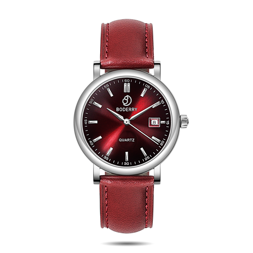 Boderry Watch Co. CLASSIC 36MM - Swiss Quartz Movement Watch | Silver & Claret