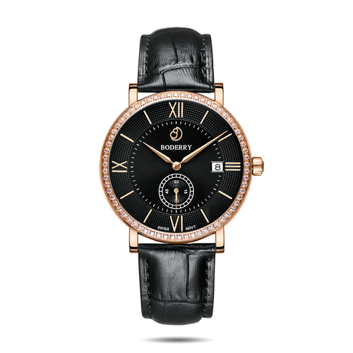 Boderry Watch Co. ELEGANT II - Swiss Quartz Movement Watch | Rose Gold & Black Dial