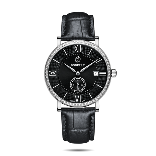 Boderry Watch Co. ELEGANT II - Swiss Quartz Movement Watch | Silver & Black Dial