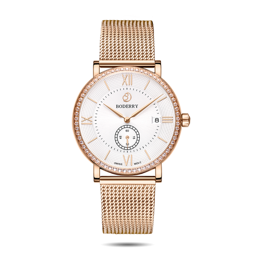 Boderry Watch Co. ELEGANT II - Swiss Quartz Movement Watch | Rose Gold & Mesh Strap