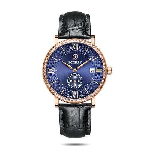 Boderry Watch Co. ELEGANT II - Swiss Quartz Movement Watch | Rose Gold & Blue Dial