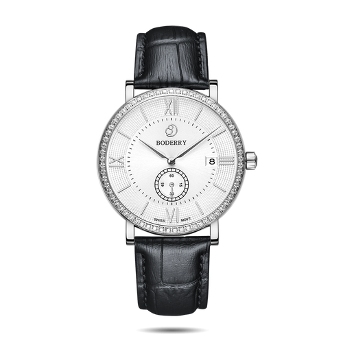 Boderry Watch Co. ELEGANT II - Swiss Quartz Movement Watch | Silver & White Dial