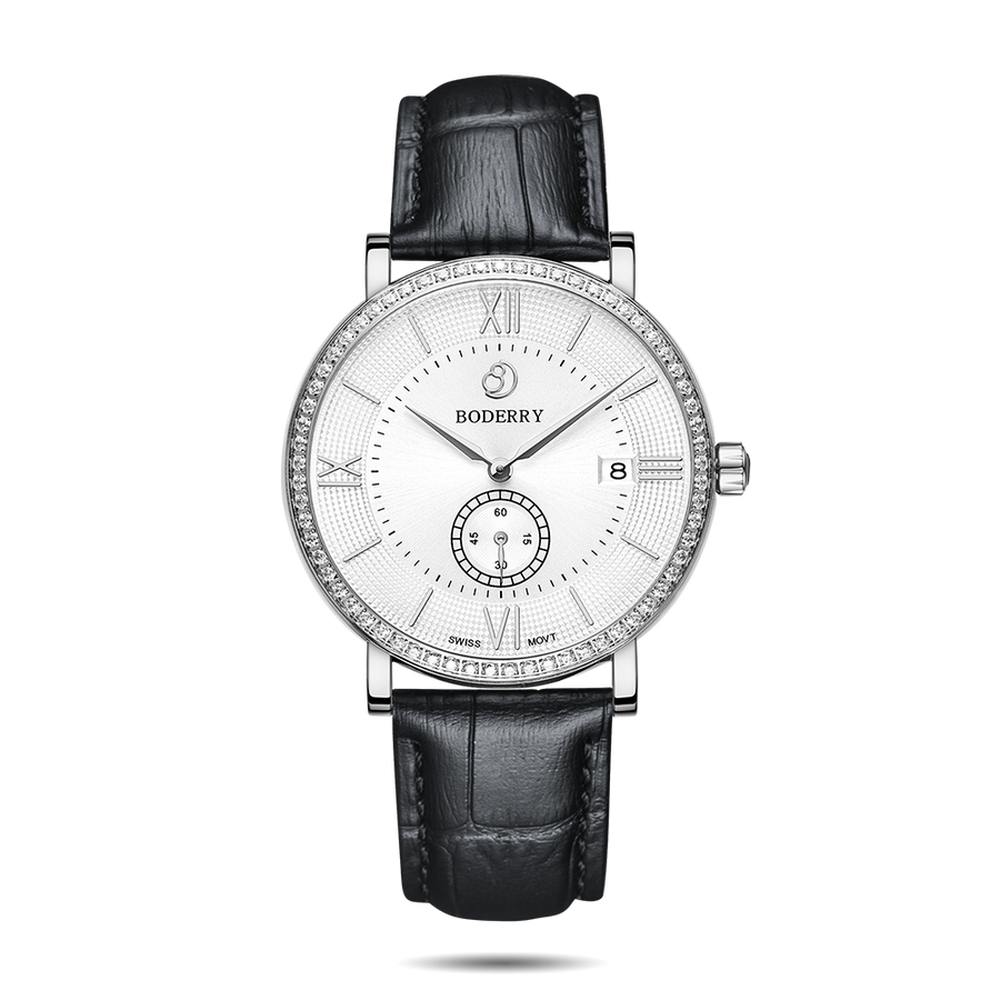 Boderry Watch Co. ELEGANT II - Swiss Quartz Movement Watch | Silver & White Dial