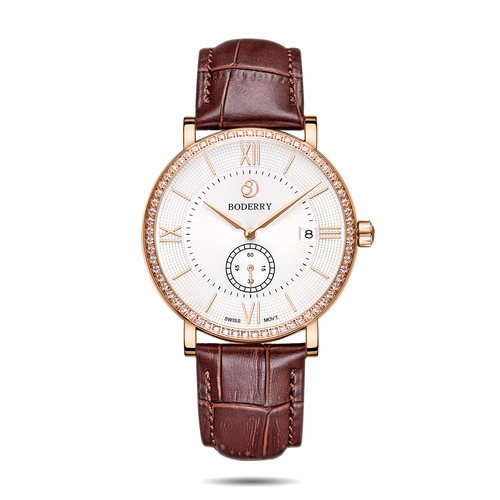 Boderry Watch Co. ELEGANT II - Swiss Quartz Movement Watch | Rose Gold Case & White Dial