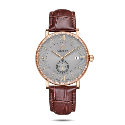 Boderry Watch Co. ELEGANT II - Swiss Quartz Movement Watch | Rose Gold Case & Grey Dial