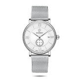 Boderry Watch Co. ELEGANT II - Swiss Quartz Movement Watch | Silver & Mesh Strap, view 3