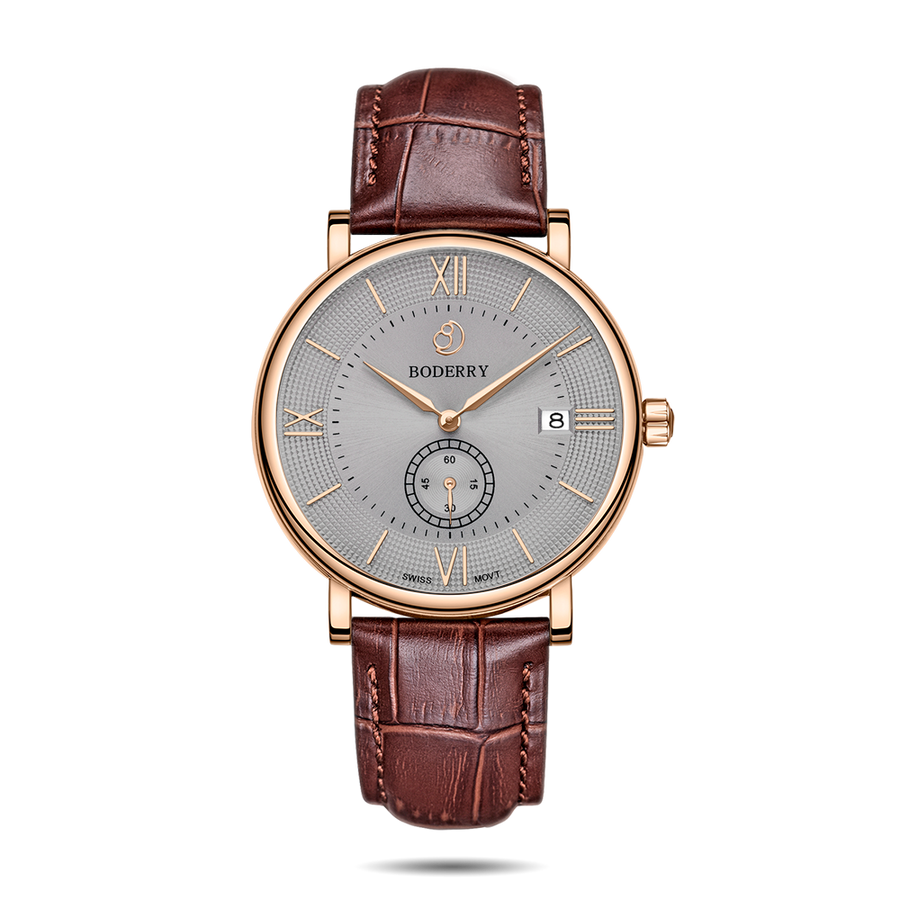 Boderry Watch Co. ELEGANT - Swiss Quartz Movement Watch | Rose Gold & Grey Dial