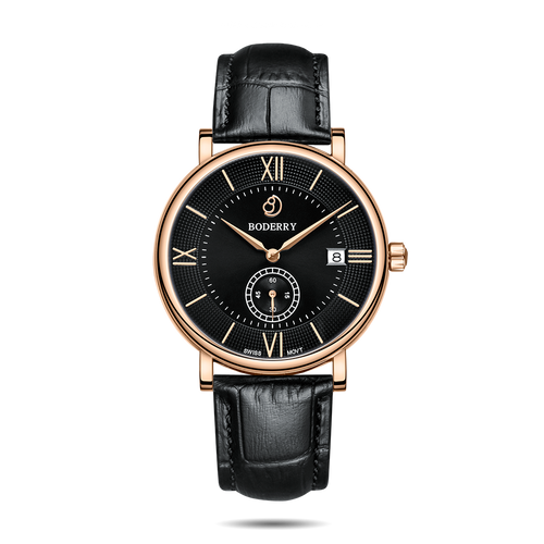 Boderry Watch Co. ELEGANT - Swiss Quartz Movement Watch | Rose Gold & Black Dial