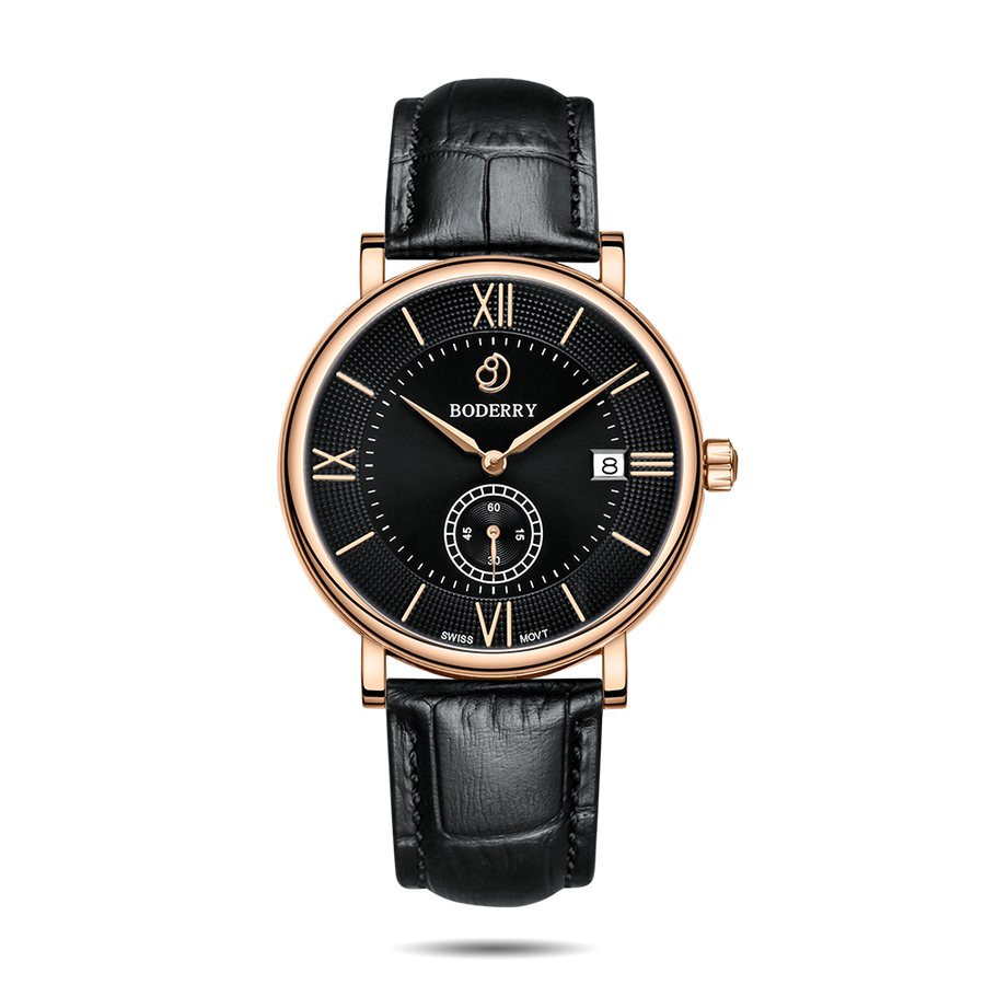 Boderry Watch Co. ELEGANT - Swiss Quartz Movement Watch | Rose Gold & Black Dial
