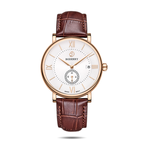 Boderry Watch Co. ELEGANT - Swiss Quartz Movement Watch| Rose Gold & White Dial