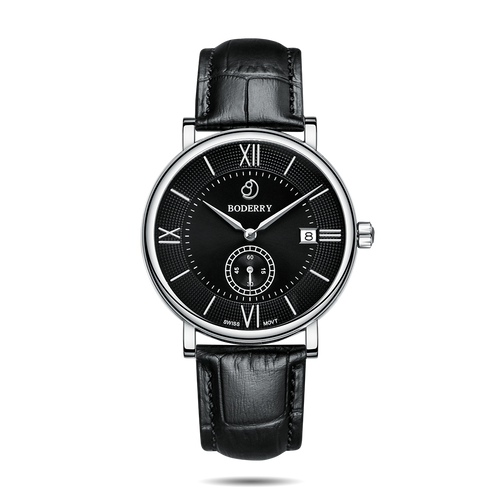 Boderry Watch Co. ELEGANT - Swiss Quartz Movement Watch | Silver & Black Dial