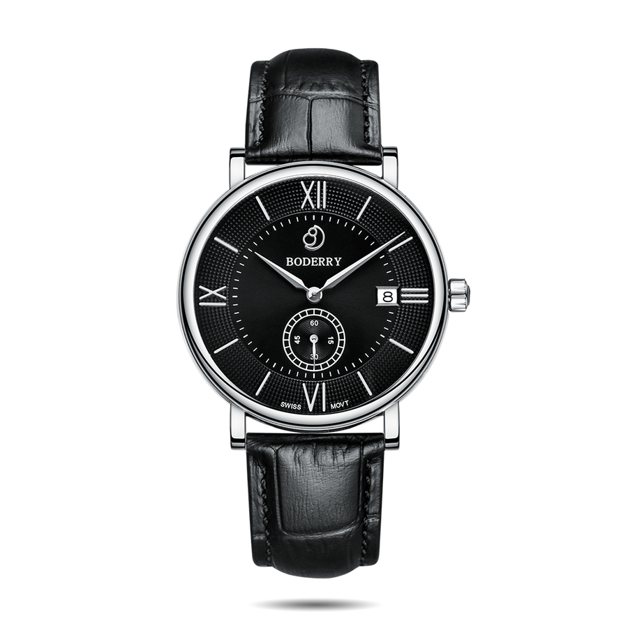 Boderry Watch Co. ELEGANT - Swiss Quartz Movement Watch | Silver & Black Dial