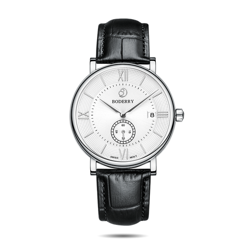 Boderry Watch Co. ELEGANT - Swiss Quartz Movement Watch | Silver & White Dial