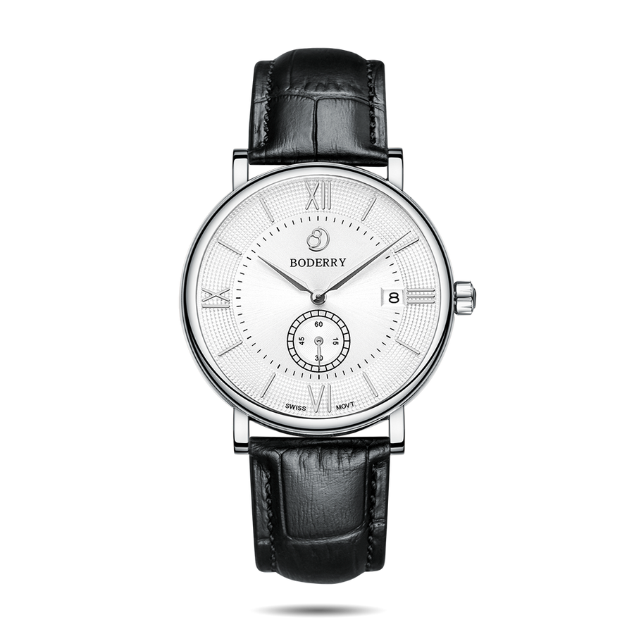 Boderry Watch Co. ELEGANT - Swiss Quartz Movement Watch | Silver & White Dial
