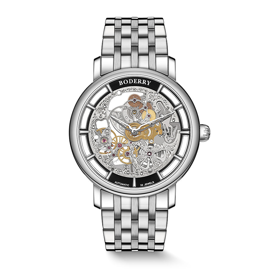 Boderry Watch Co. ELITE II - Engraved Micro-rotor Watch | Silver