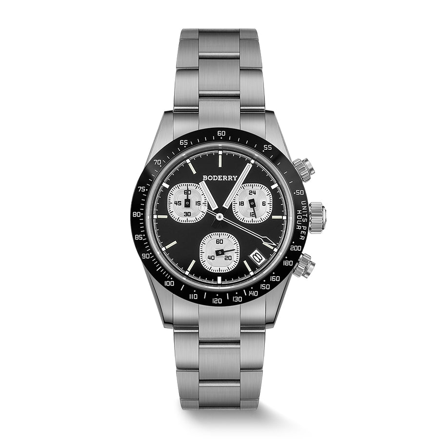Boderry Watch Co. GOLDACE - 100M WR Titanium Mecha-Quartz Chronograph Watch | Black