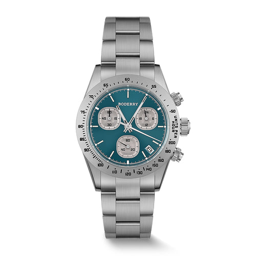 Boderry Watch Co. GOLDACE - 100M WR Titanium Mecha-Quartz Chronograph Watch | Blue
