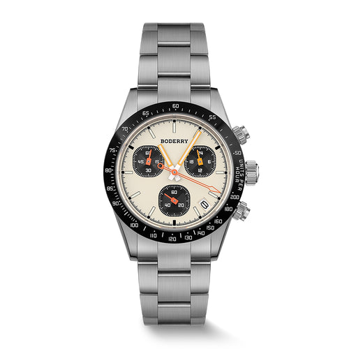 Boderry Watch Co. GOLDACE - 100M WR Titanium Mecha-Quartz Chronograph Watch | Cream