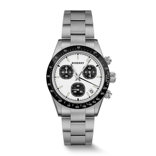 Boderry Watch Co. GOLDACE - 100M WR Titanium Mecha-Quartz Chronograph Watch | White