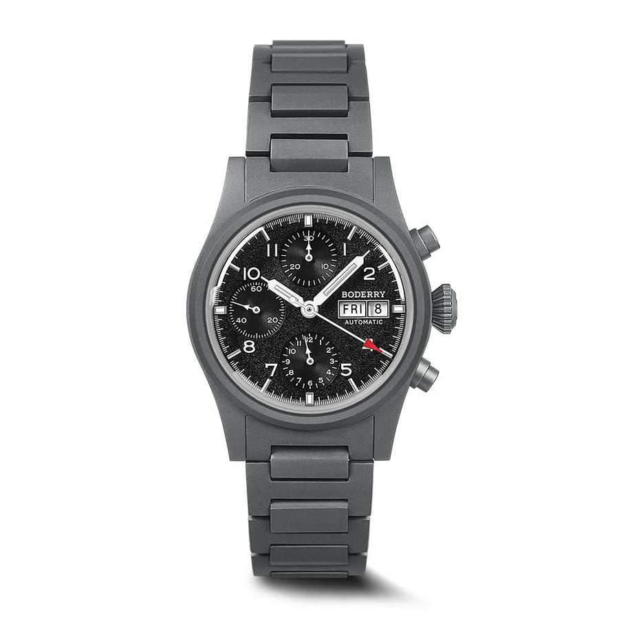 Boderry Watch Co. LANDMASTER Chronograph – Titanium Automatic Tritium Field Watch | Black-bracelet