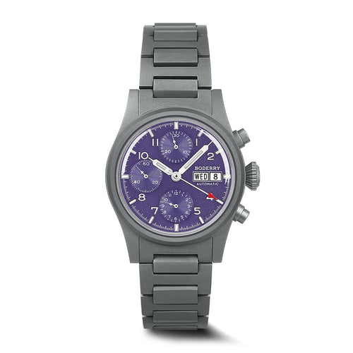 Boderry Watch Co. LANDMASTER Chronograph โ Titanium Automatic Tritium Field Watch | Purple-bracelet
