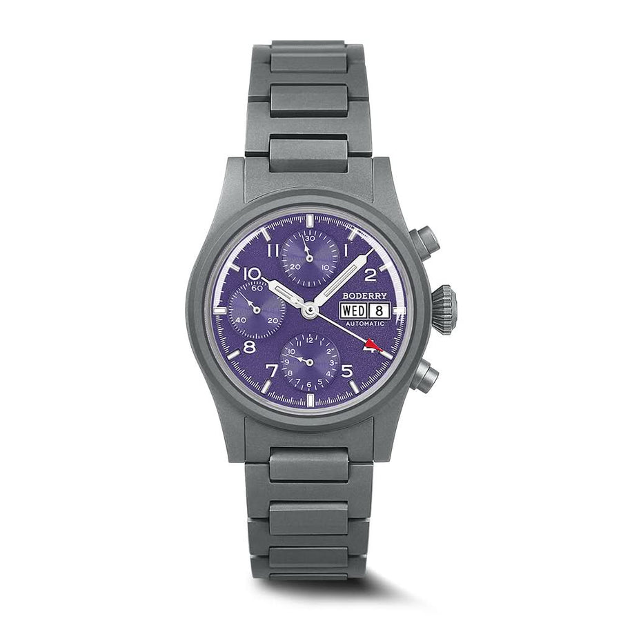 Boderry Watch Co. LANDMASTER Chronograph – Titanium Automatic Tritium Field Watch | Purple-bracelet
