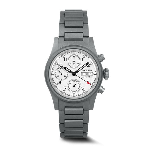 Boderry Watch Co. LANDMASTER Chronograph – Titanium Automatic Tritium Field Watch | White-bracelet