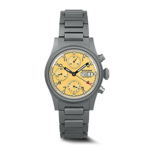 Boderry Watch Co. LANDMASTER Chronograph โ Titanium Automatic Tritium Field Watch | Yellow-bracelet