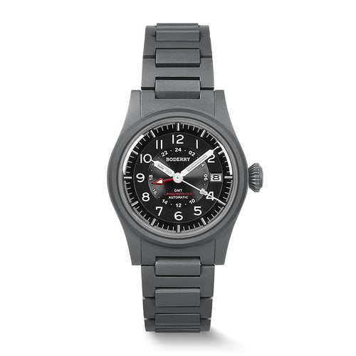 Boderry Watch Co. LANDMASTER GMT – Titanium Automatic Tritium Field Watch | Black-bracelet