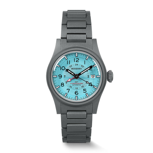 Boderry Watch Co. LANDMASTER GMT โ Titanium Automatic Tritium Field Watch | Ice Blue-bracelet