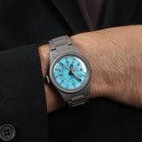 Boderry Watch Co. LANDMASTER GMT – Titanium Automatic Tritium Field Watch | Ice Blue-bracelet, view 2