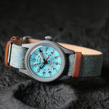 Boderry Watch Co. LANDMASTER GMT – Titanium Automatic Tritium Field Watch | Ice Blue-bracelet, view 5