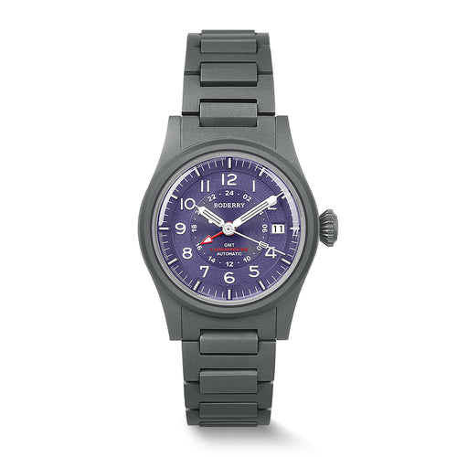 Boderry Watch Co. LANDMASTER GMT โ Titanium Automatic Tritium Field Watch | Purple-bracelet