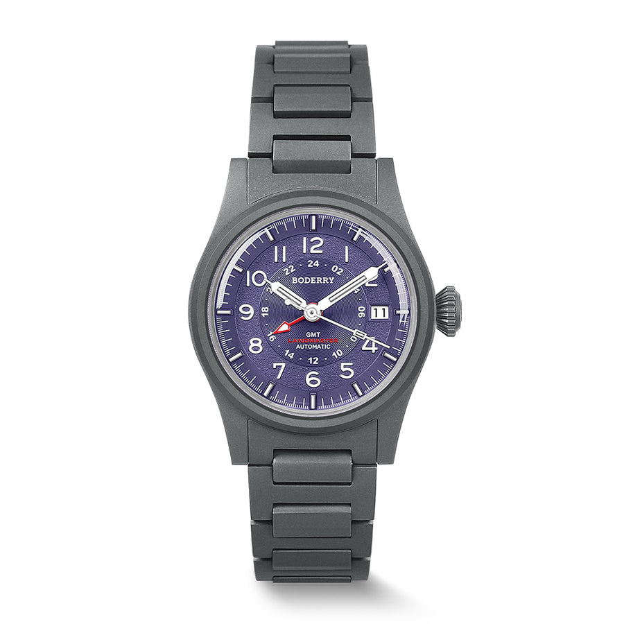 Boderry Watch Co. LANDMASTER GMT – Titanium Automatic Tritium Field Watch | Purple-bracelet