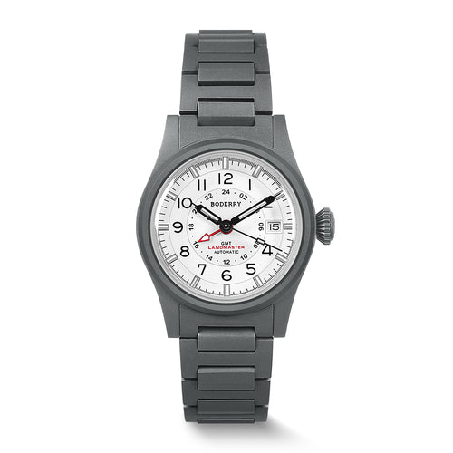 Boderry Watch Co. LANDMASTER GMT โ Titanium Automatic Tritium Field Watch | White-bracelet