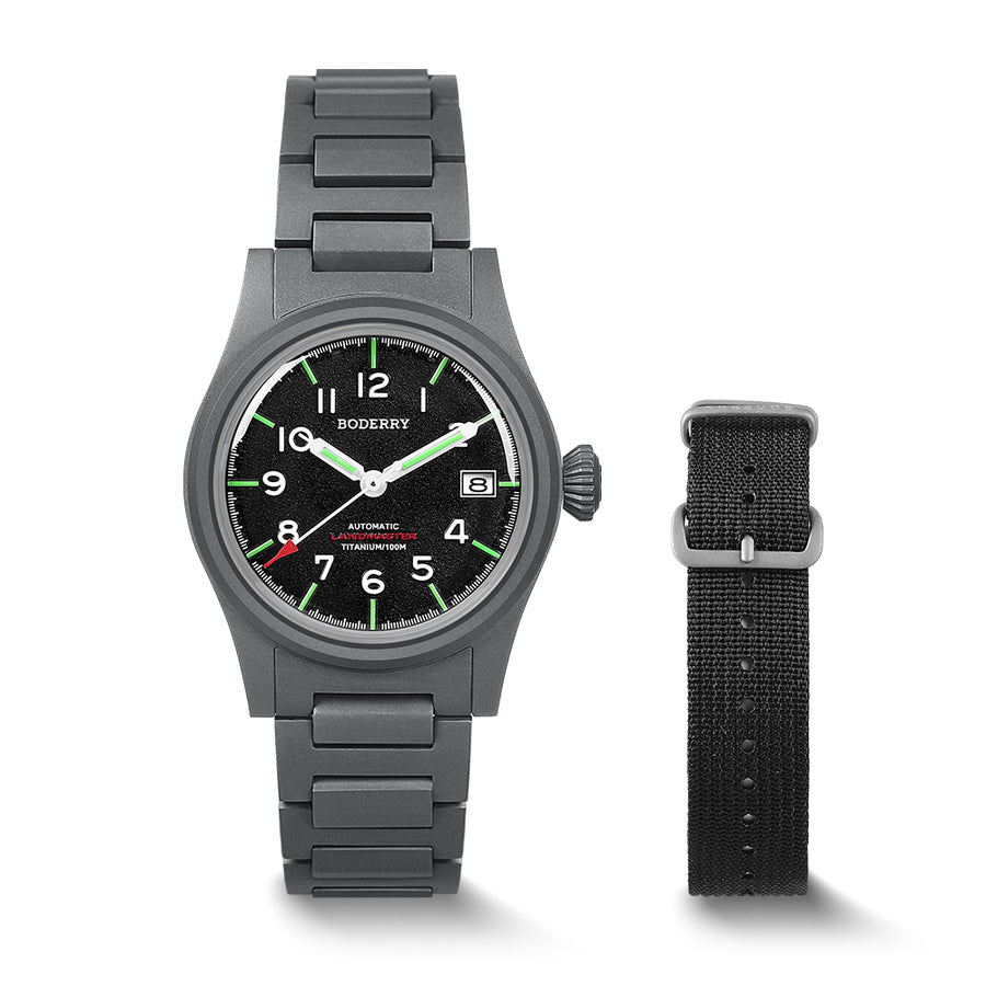 Boderry Watch Co. LANDMASTER - 100M Waterproof Titanium Automatic Field Watch | Black-bracelet